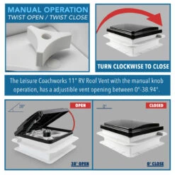 11" X 11" RV Roof Vent Fan Black Lid -RV accessories leisure coachworks 11 x 11 rv roof vent fan black lid 40147.1671240174