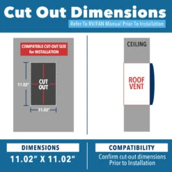11" X 11" RV Roof Vent Fan Black Lid -RV accessories leisure coachworks 11 x 11 rv roof vent fan black lid 75430.1671153652