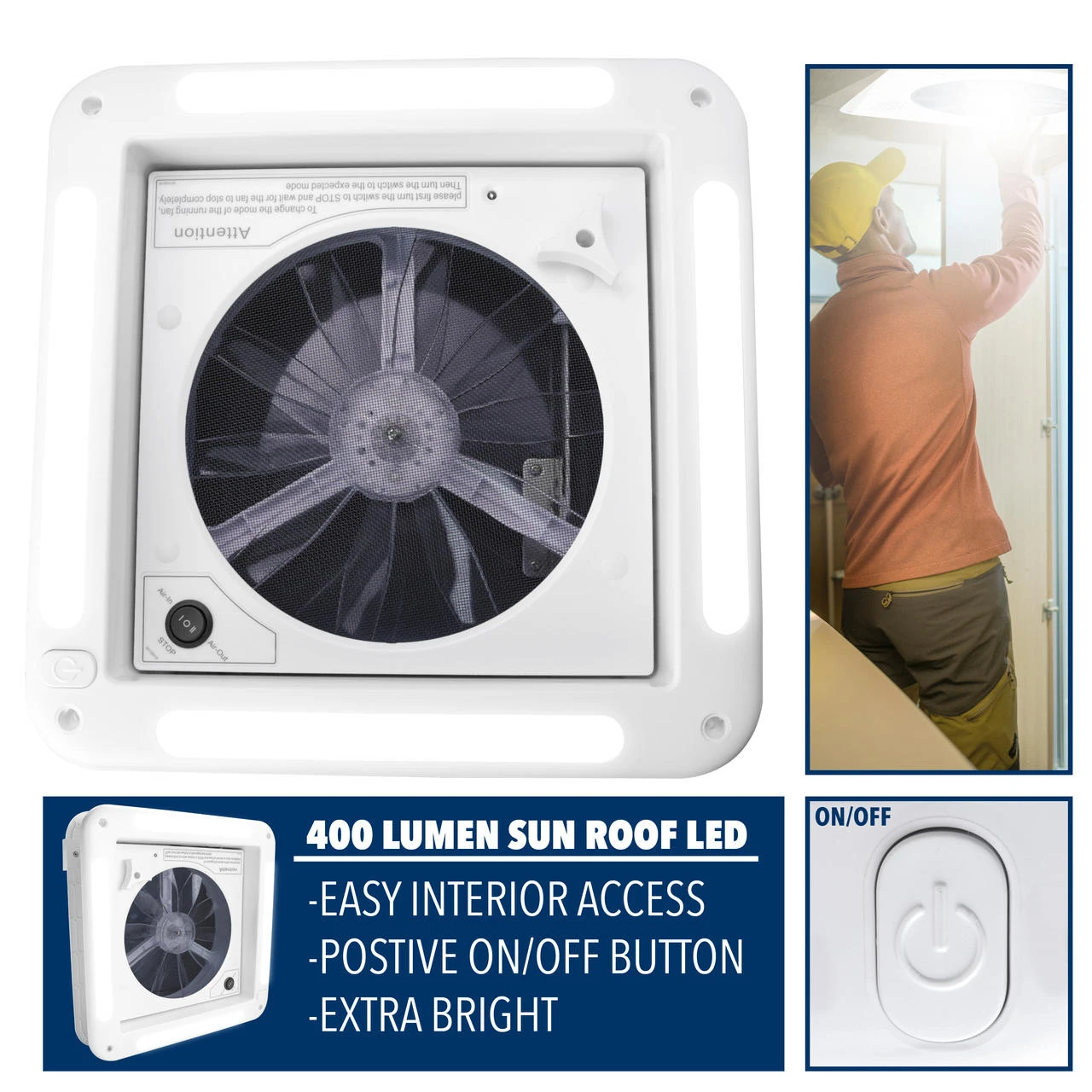 11" X 11" RV Roof Vent Fan with LED Light and Smoked Lid 11" X 11" RV Roof Vent Fan With LED Light And Smoked Lid -RV accessories leisure coachworks 11 x 11 rv roof vent fan with led light and smoked lid 35257.1642094404