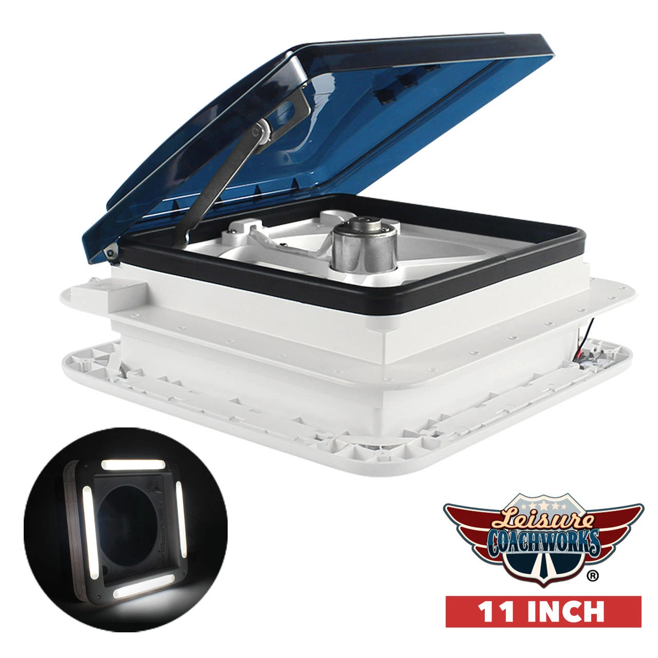 11" X 11" RV Roof Vent Fan with LED Light and Smoked Lid 11" X 11" RV Roof Vent Fan With LED Light And Smoked Lid -RV accessories leisure coachworks 11 x 11 rv roof vent fan with led light and smoked lid 45637.1642093777
