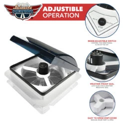 14" X 14" RV Roof Vent 2-Way 1 Speed Fan With Manual Riser And Smoked Lid -RV accessories leisure coachworks 14 x 14 rv roof vent 2 way 1 speed fan with manual riser and smoked lid 19434.1642095694