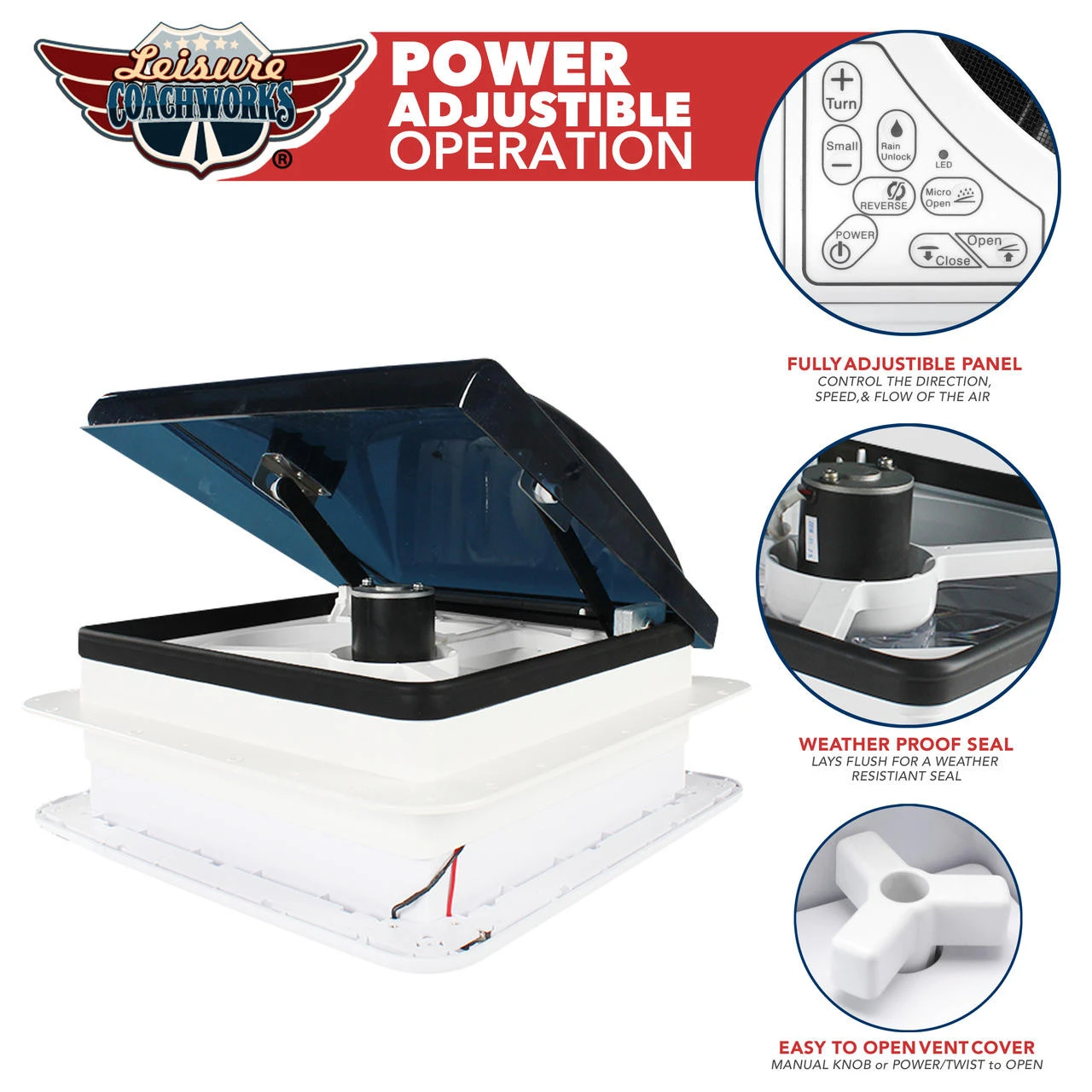 14" X 14" RV Roof Vent 2-Way 6 Speed Fan With Powered Riser Rain Sensor Led Remote And Smoked Lid 14" X 14" RV Roof Vent 2-Way 6 Speed Fan With Powered Riser Rain Sensor Led Remote And Smoked Lid -RV accessories leisure coachworks 14 x 14 rv roof vent 2 way 6 speed fan with powered riser rain sensor led remote and smoked lid 57474.1642096667