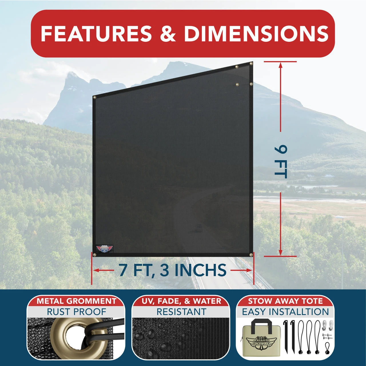 RV Awning Side Sun Shade 9'X7' Black Mesh Screen UV Blocker RV Awning Side Sun Shade 9'X7' Black Mesh Screen UV Blocker -RV accessories leisure coachworks rv awning side sun shade 9x7 black mesh screen uv blocker 14942.1654028555