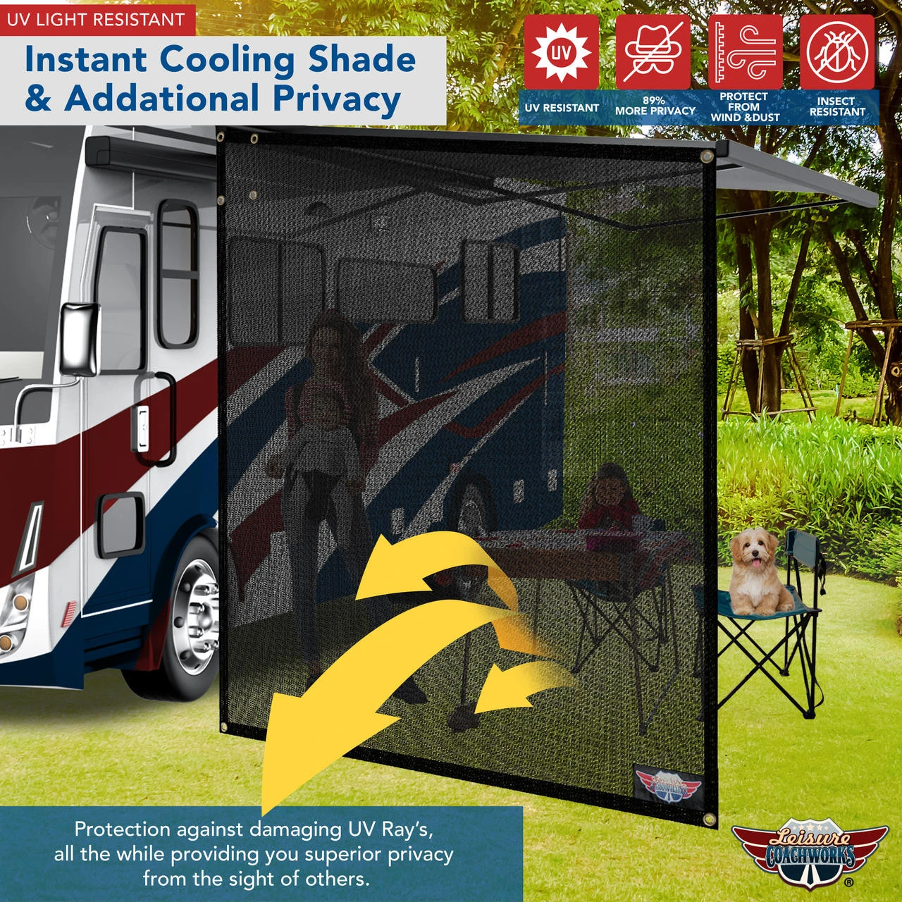 RV Awning Side Sun Shade 9'X7' Black Mesh Screen UV Blocker RV Awning Side Sun Shade 9'X7' Black Mesh Screen UV Blocker -RV accessories leisure coachworks rv awning side sun shade 9x7 black mesh screen uv blocker 96295.1653668470