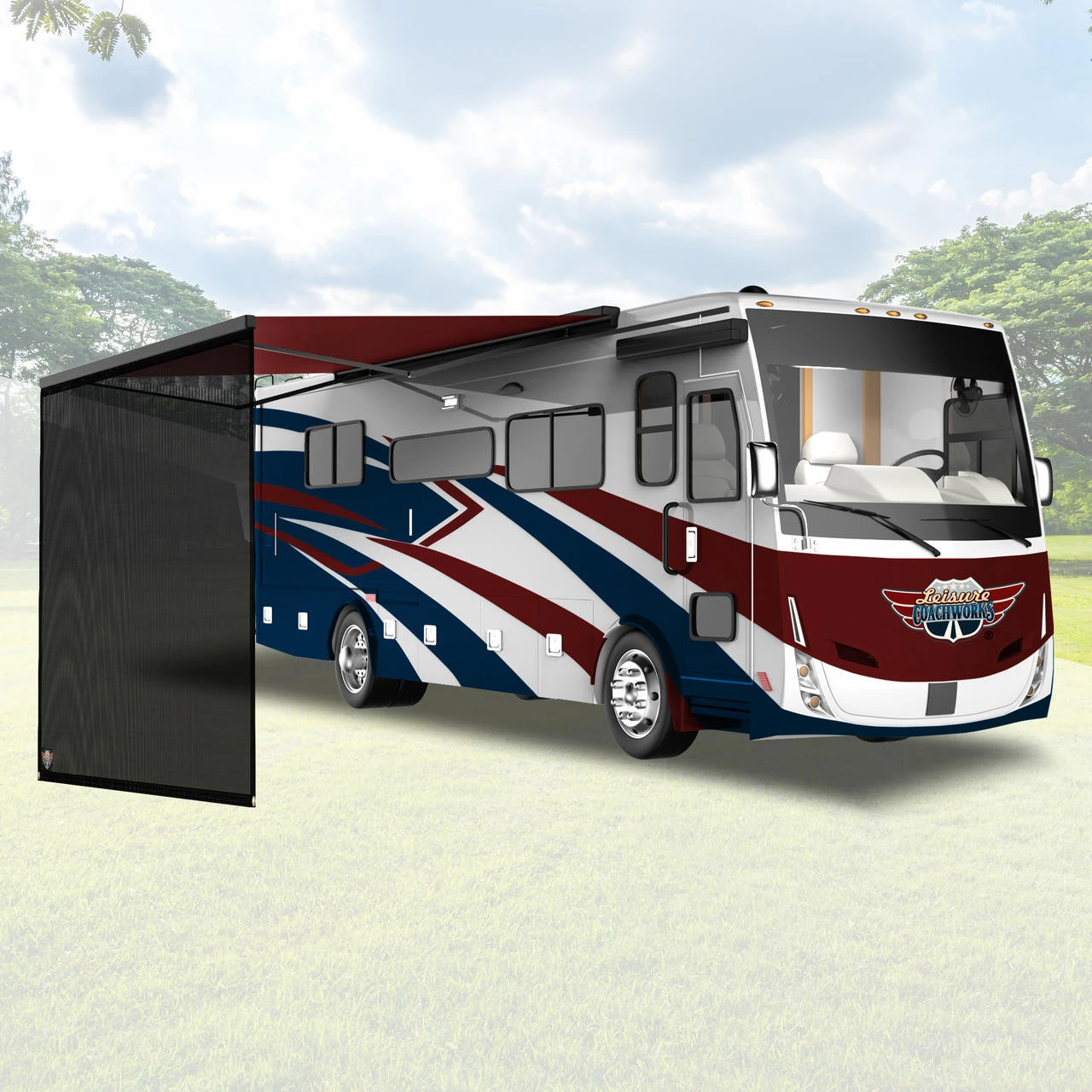 RV Awning Sun Shade Black Mesh Screen UV, Wind Blocker RV Awning Sun Shade Black Mesh Screen UV, Wind Blocker -RV accessories leisure coachworks rv awning sun shade black mesh screen uv wind blocker 02339.1653682724