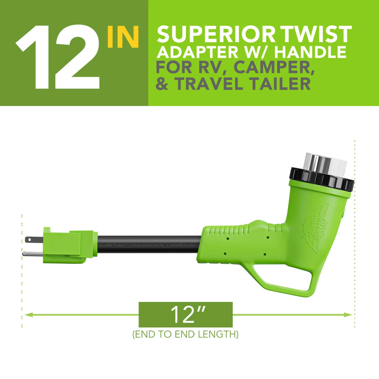 12" 90-Degree Dogbone RV Adapter 15 Amp Male and 50 Amp Female with Twist Lock and LED Power indicator (15 Amp Male - 50 Amp Female Twist) 12" 90-Degree Dogbone RV Adapter 15 Amp Male And 50 Amp Female With Twist Lock And LED Power Indicator (15 Amp Male - 50 Amp Female Twist) -RV accessories leisure cords 12 90 degree dogbone rv adapter 15 amp male and 50 amp female with twist lock and led power indicator 15 amp male 50 amp female twist 94841.1671672546