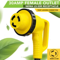 12" 90-Degree Dogbone RV Adapter 30 Amp Male And 30-Amp Female With Twist Lock And LED Indicator (30 Amp Male - 30 Amp Female Twist) -RV accessories leisure cords 12 90 degree dogbone rv adapter 30 amp male and 30 amp female with twist lock and led indicator 30 amp male 30 amp female twist 08372.1688366702