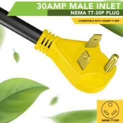 12" 90-Degree Dogbone RV Adapter 30 Amp Male And 30-Amp Female With Twist Lock And LED Indicator (30 Amp Male - 30 Amp Female Twist) -RV accessories leisure cords 12 90 degree dogbone rv adapter 30 amp male and 30 amp female with twist lock and led indicator 30 amp male 30 amp female twist 96424.1688152883