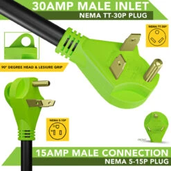 Leisure Cords 24'' RV Y Adapter Cord 30 Amp Male Plug To Two 15 Amp Female 2.5 Feet With Handle (30A Male To 2-15A Female) -RV accessories leisure cords 24 rv y adapter cord 30 amp male plug to two 15 amp female 2.5 feet with handle 30a male to 2 15a female 67351.1672364460