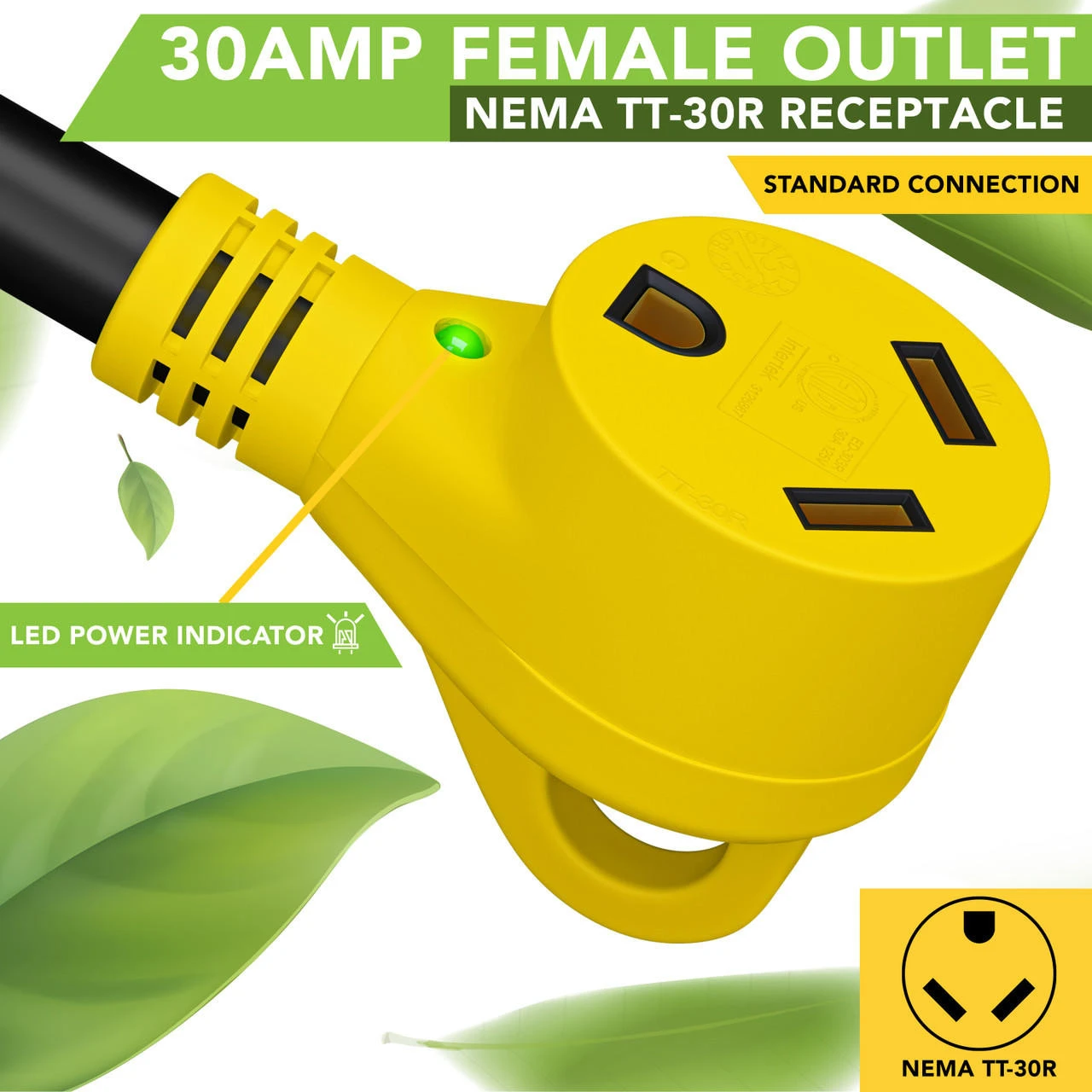 30 amp RV Power Extension Cord with LED Power indictor - 30 Amp Male to 30 Amp Female Standard Plug 10 Foot 30 Amp RV Power Extension Cord With LED Power Indictor - 30 Amp Male To 30 Amp Female Standard Plug 10 Foot -RV accessories leisure cords 30 amp rv power extension cord with led power indictor 30 amp male to 30 amp female standard plug 10 foot 00825.1682743916