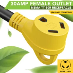 Gen RV 18" 30 AMP Locking 3 Or 4 Prong Plug To Standard RV TT-30R Receptacle Generator Adapter With Grip 4 Gen RV 18" 30 AMP Locking 3 Or 4 Prong Plug To Standard RV TT-30R Receptacle Generator Adapter With Grip -RV accessories leisure cords gen rv 18 30 amp locking 3 or 4 prong plug to standard rv tt 30r receptacle generator adapter with grip 25927.1681446420