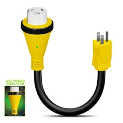 Power Cord Plug Adapter 15 Amp Male To 50 Amp Twist To Lock Female 12" RV Electrical Converter Cord Cable With LED Indicator Light -RV accessories leisure cords power cord plug adapter 15 amp male to 50 amp twist to lock female 12 rv electrical converter cord cable with led indicator light 89894.1683695292