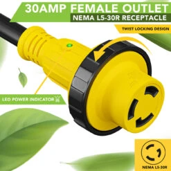 Power Cord Plug Adapter 30 Amp Male To 30 Amp Twist To Lock Female 12" RV Electrical Converter Cord Cable With LED Indicator Light -RV accessories leisure cords power cord plug adapter 30 amp male to 30 amp twist to lock female 12 rv electrical converter cord cable with led indicator light 15674.1683781794
