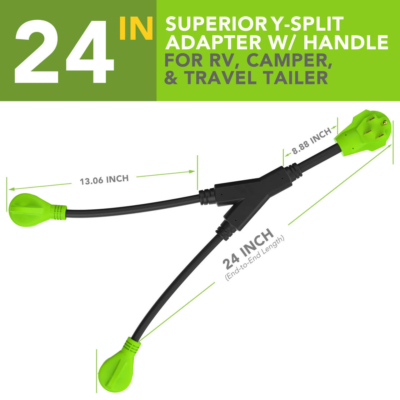 RV Y Adapter Cord 50 Amp Male Plug to Two 30 Amp Female 24" with Handle RV Y Adapter Cord 50 Amp Male Plug To Two 30 Amp Female 24" With Handle -RV accessories leisure cords rv y adapter cord 50 amp male plug to two 30 amp female 24 with handle 62313.1674613139