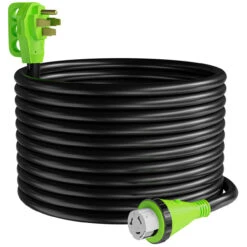 Twist Lock RV 50 Amp Power Cord With LED Power Indictor - 50 Amp Male To 50 Amp Female Locking Plug 50 Foot