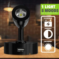 Leisure LED 3" 12V RV Interior Reading Light With Touch Activated Dimming Settings, Black Finish -RV accessories leisure led 3 12v rv interior reading light with touch activated dimming settings black finish 57268.1665617991