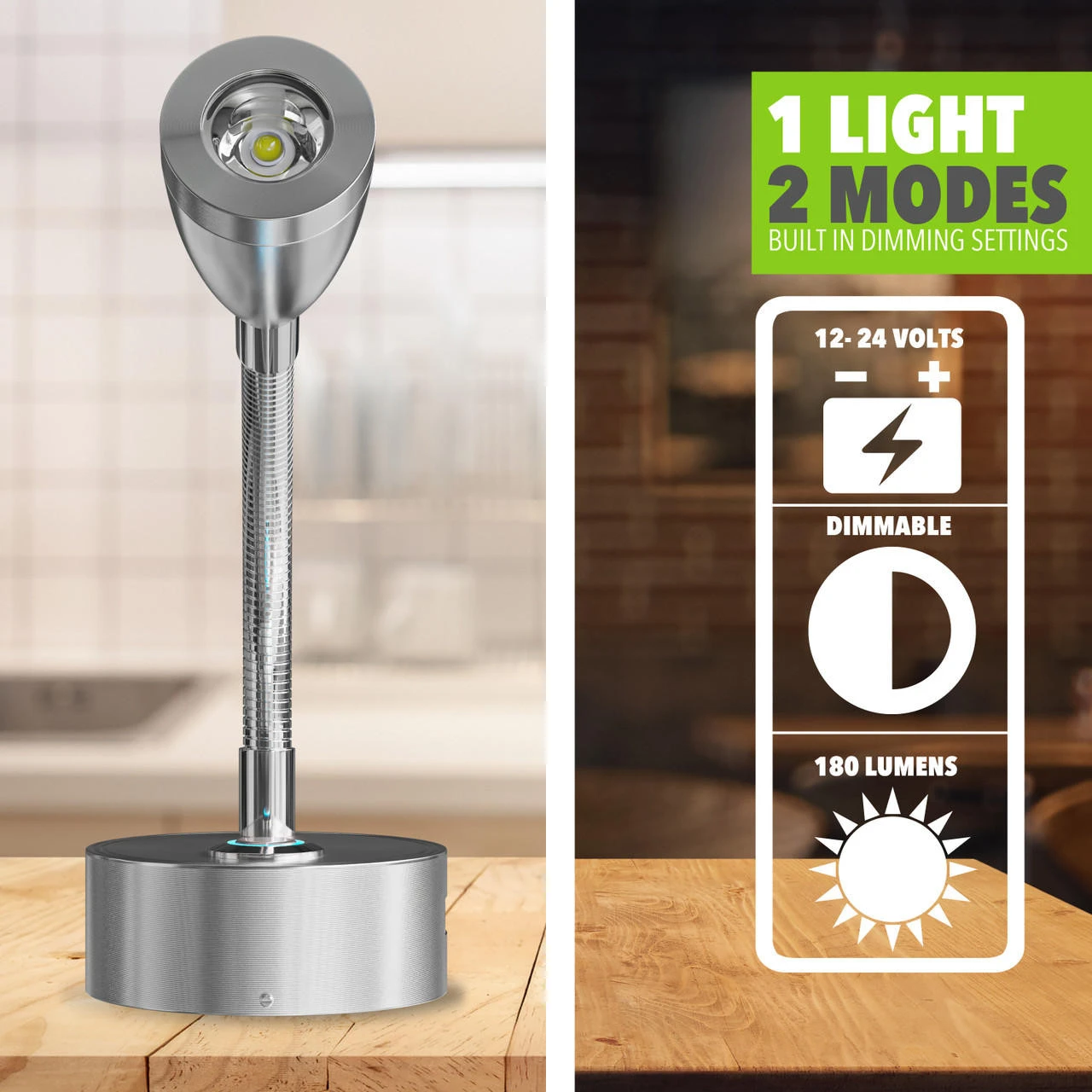 Leisure LED 8" 12V RV Flexible Gooseneck Interior Reading Light with Touch Activated Dimming Settings/Multi-Color Modes, Brushed Nickel Finish Leisure LED 8" 12V RV Flexible Gooseneck Interior Reading Light With Touch Activated Dimming Settings/Multi-Color Modes, Brushed Nickel Finish -RV accessories leisure led 8 12v rv flexible gooseneck interior reading light with touch activated dimming settingsmulti color modes brushed nickel finish 24529.1664580232