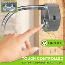 Leisure LED 8" 12V RV Flexible Gooseneck Interior Reading Light With Touch Activated Dimming Settings/Multi-Color Modes, Brushed Nickel Finish 4 Leisure LED 8" 12V RV Flexible Gooseneck Interior Reading Light With Touch Activated Dimming Settings/Multi-Color Modes, Brushed Nickel Finish -RV accessories leisure led 8 12v rv flexible gooseneck interior reading light with touch activated dimming settingsmulti color modes brushed nickel finish 82421.1664580233