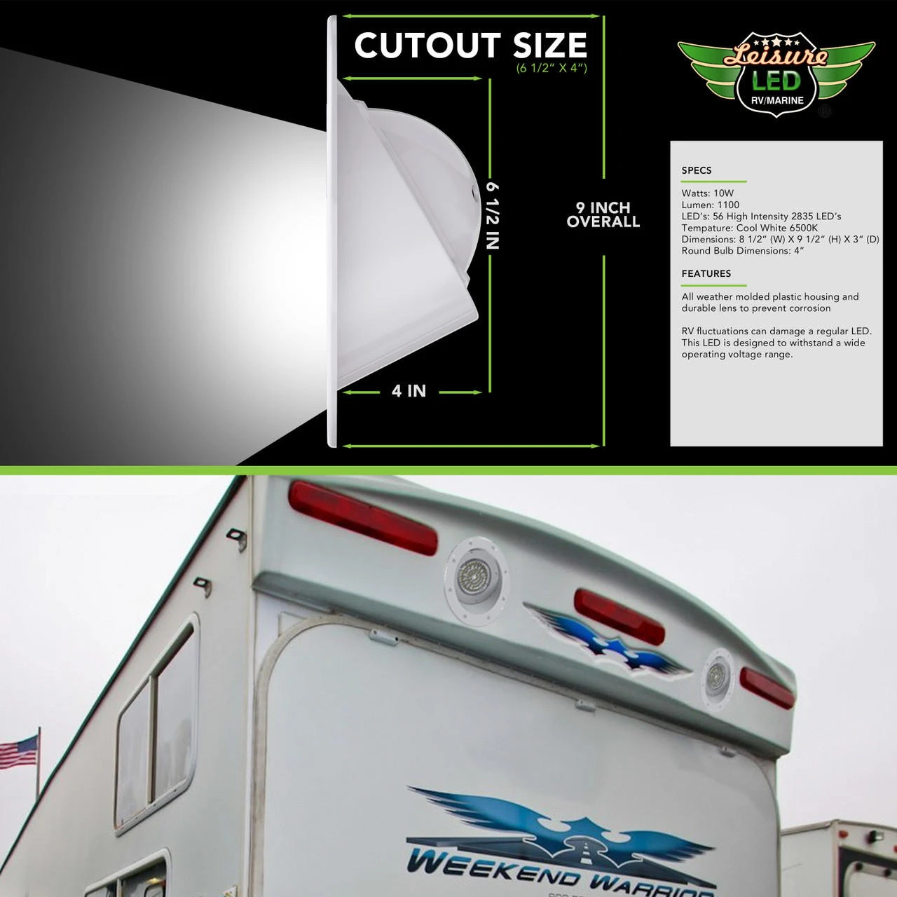 LED RV Exterior Round Recessed Mount Porch Utility 12v 1100 Lumen Warrior Flood Lighting Fixture LED RV Exterior Round Recessed Mount Porch Utility 12v 1100 Lumen Warrior Flood Lighting Fixture -RV accessories leisure led led rv exterior round recessed mount porch utility 12v 1100 lumen warrior flood lighting