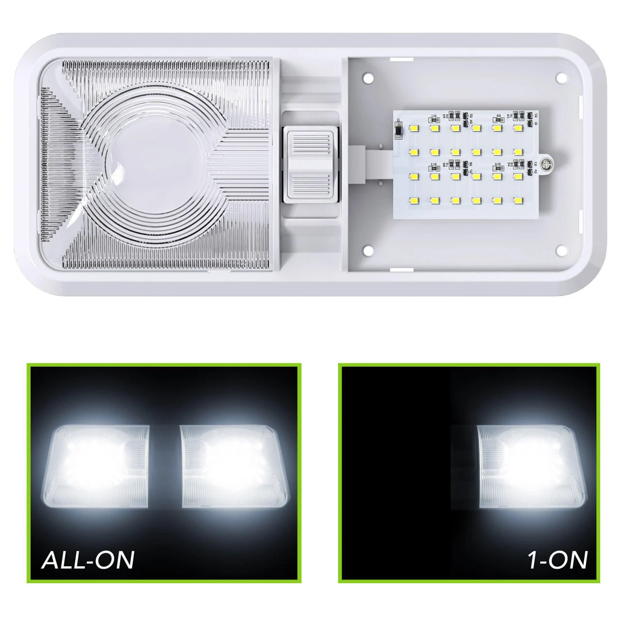 Leisure LED RV LED Ceiling Double Dome Interior Light Fixture with ON/Off Switch Cool White 6000-6500K 48-2835SMD Leisure LED RV LED Ceiling Double Dome Interior Light Fixture With ON/Off Switch Cool White 6000-6500K 48-2835SMD -RV accessories leisure led rv led ceiling double dome interior light fixture with onoff switch cool white 6000 6500k 48 2835smd 01295.1672450858