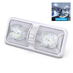 Leisure LED RV LED Ceiling Double Dome Interior Light Fixture With ON/Off Switch Cool White 6000-6500K 48-2835SMD