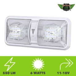 RV LED Ceiling Double Dome Light Fixture With Dimmer Switch Interior Lighting For Car/RV/Trailer/Camper/Boat DC 12V 550 Lumens Natural White 4000-4500K -RV accessories leisure led rv led ceiling double dome light fixture with dimmer switch interior lighting for carrvtrailercamperboat dc 12v 550 lumens natural white 4000 4500k 29169.1671586009