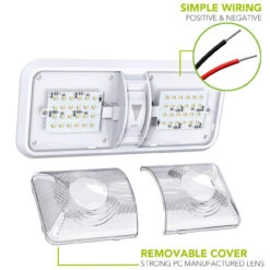 RV LED Ceiling Double Dome Light Fixture With Dimmer Switch Interior Lighting For Car/RV/Trailer/Camper/Boat DC 12V 550 Lumens Natural White 4000-4500K -RV accessories leisure led rv led ceiling double dome light fixture with dimmer switch interior lighting for carrvtrailercamperboat dc 12v 550 lumens natural white 4000 4500k 50967.1671586008